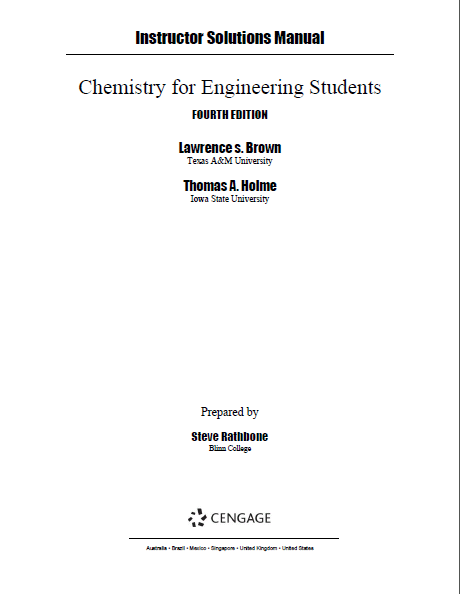 Solutions Manual for Chemistry for Engineering Students (4th Edition) - Pdf